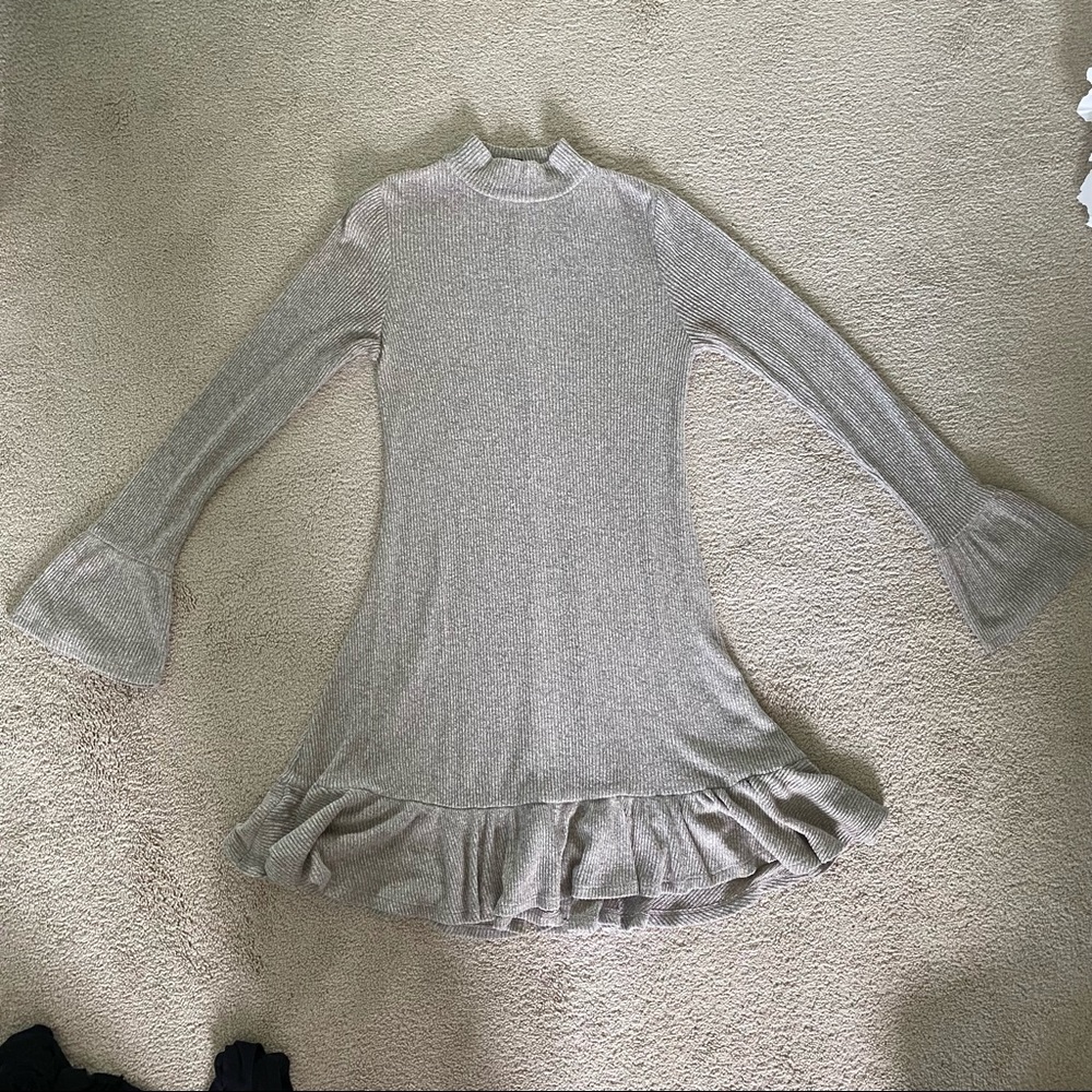Express Mock Neck Ribbed Ruffle Sweater Dress - Picture 4 of 6